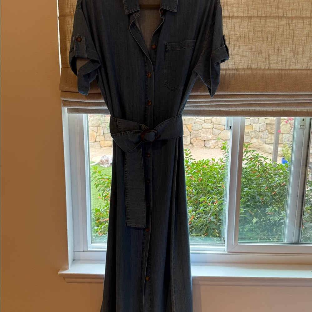 Sezane Blue Denim Maxi Dress with Belt